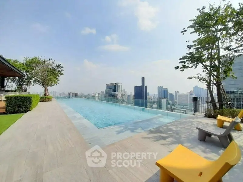 Luxurious rooftop pool with stunning city skyline view