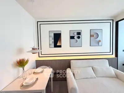 Modern living room with stylish decor and cozy sofa bed