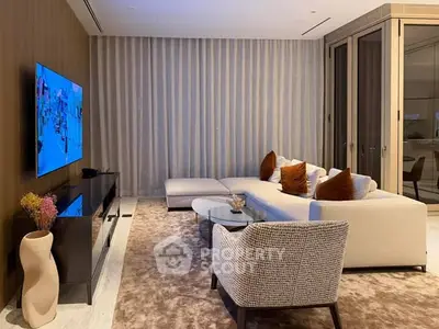 Luxurious modern living room with elegant decor and cozy seating area