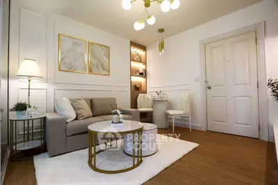 Elegant living room with modern decor and cozy seating area