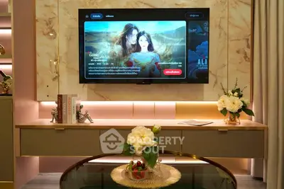 Stylish living room with mounted TV and elegant decor