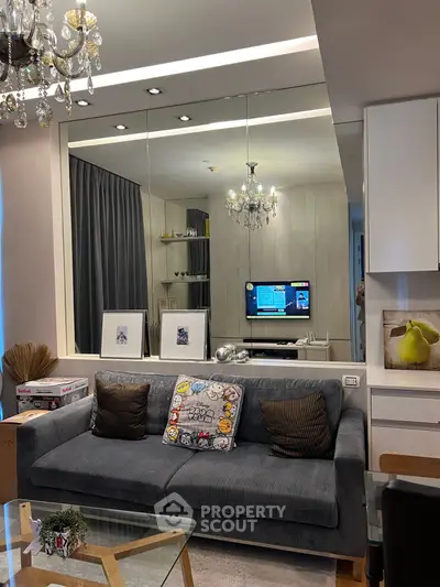 Stylish living room with modern decor and elegant chandelier