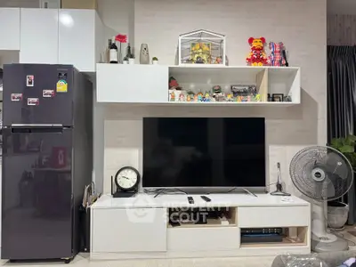 Modern living room with sleek TV unit and stylish decor