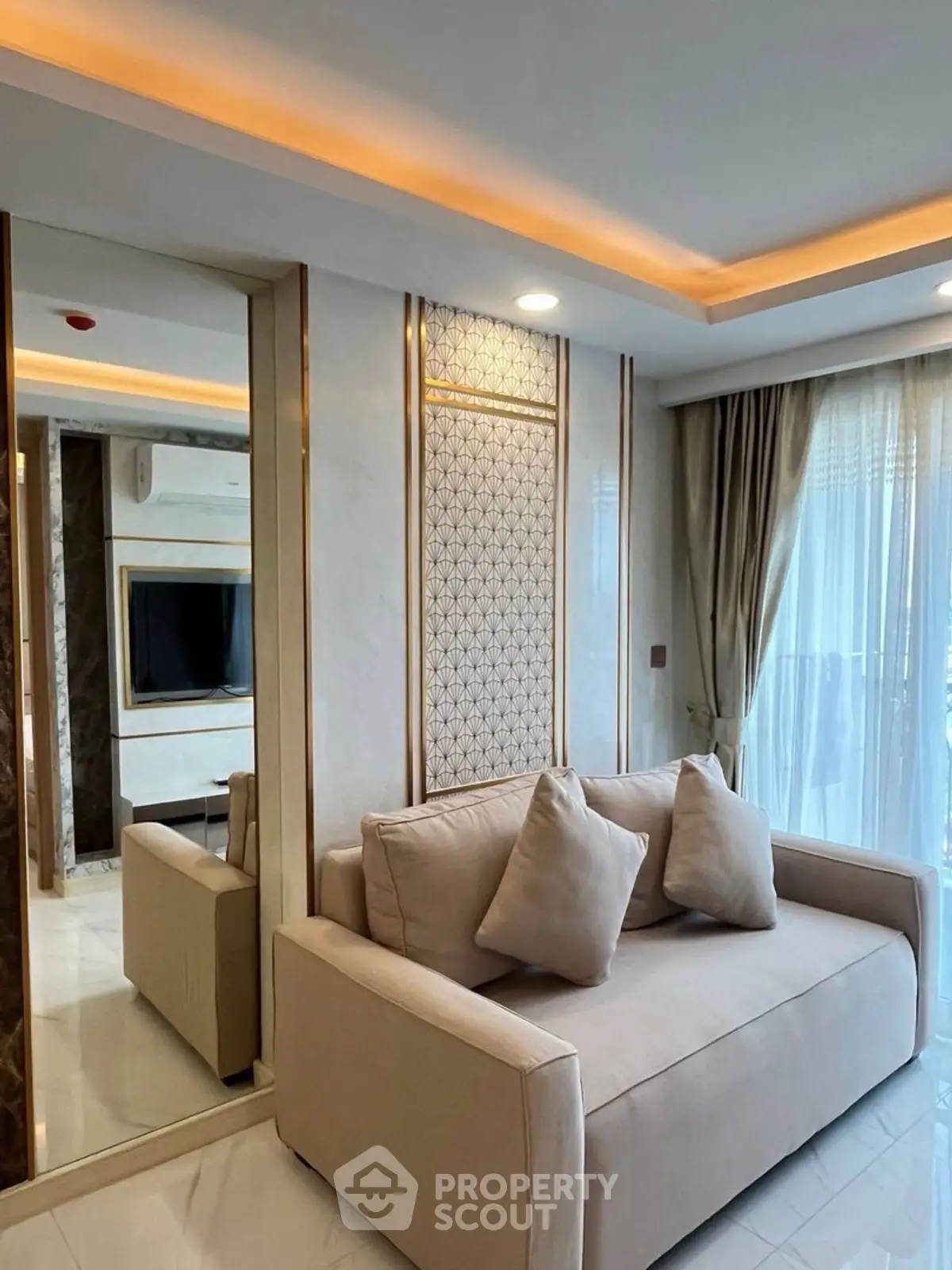 Luxurious living room with elegant sofa and modern decor