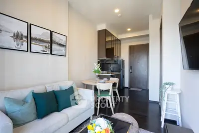 Modern living room with cozy sofa and elegant dining area