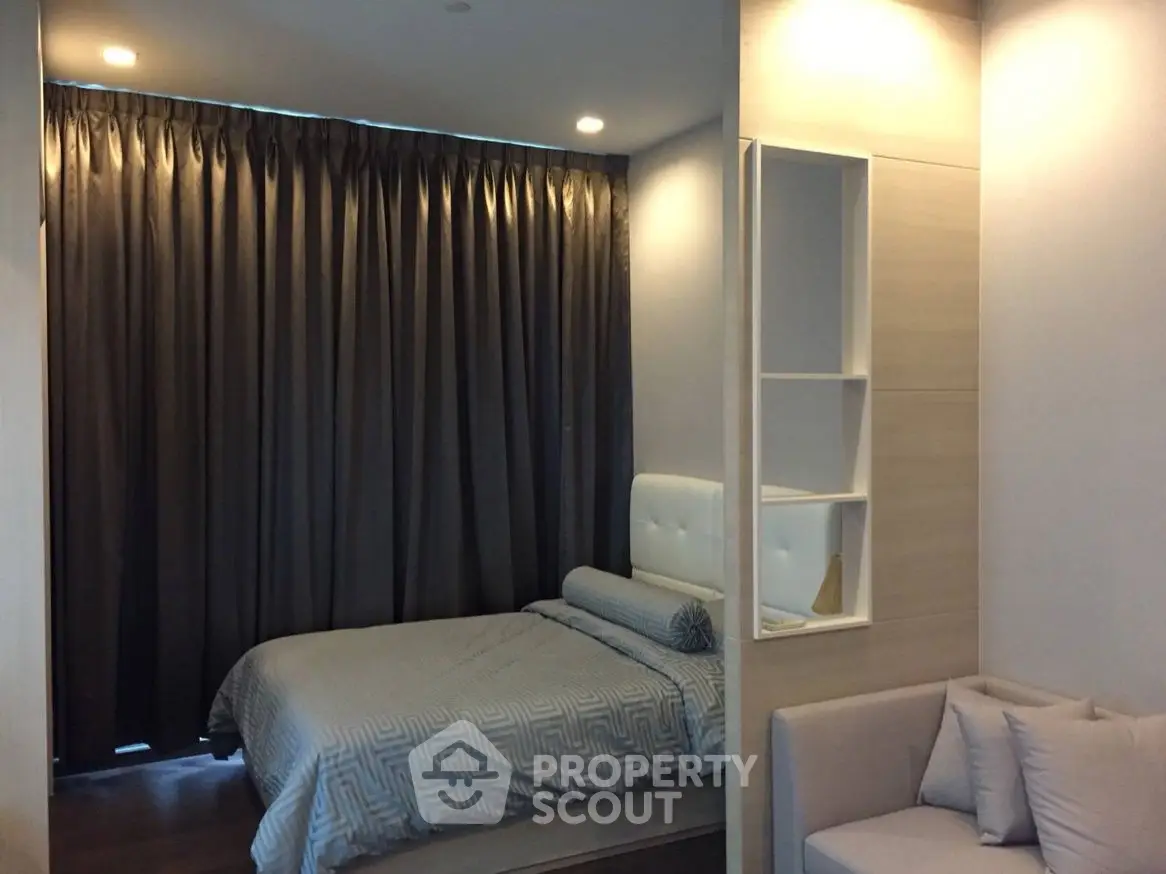 Cozy modern bedroom with elegant curtains and stylish decor