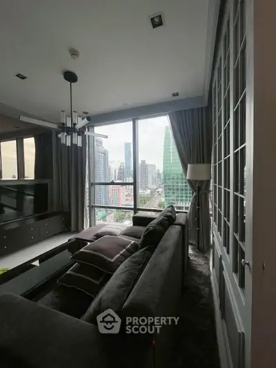 Luxurious living room with stunning city view and modern decor