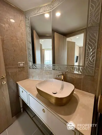 Luxurious bathroom with elegant vanity and designer mirror