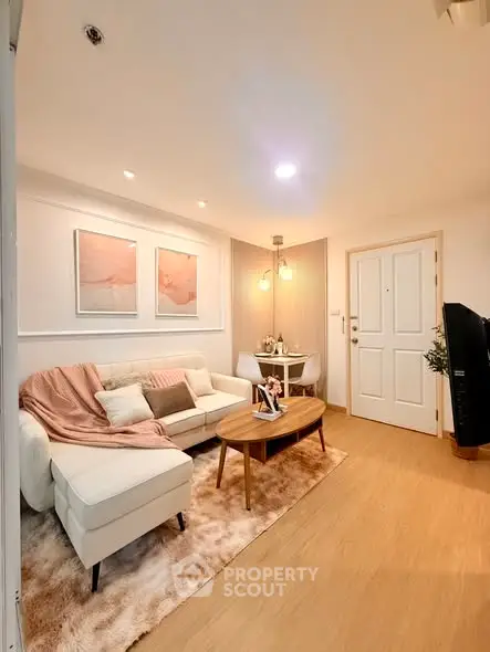 Cozy living room with elegant decor and warm lighting