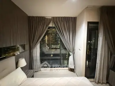 Luxurious bedroom with stunning city view and elegant decor