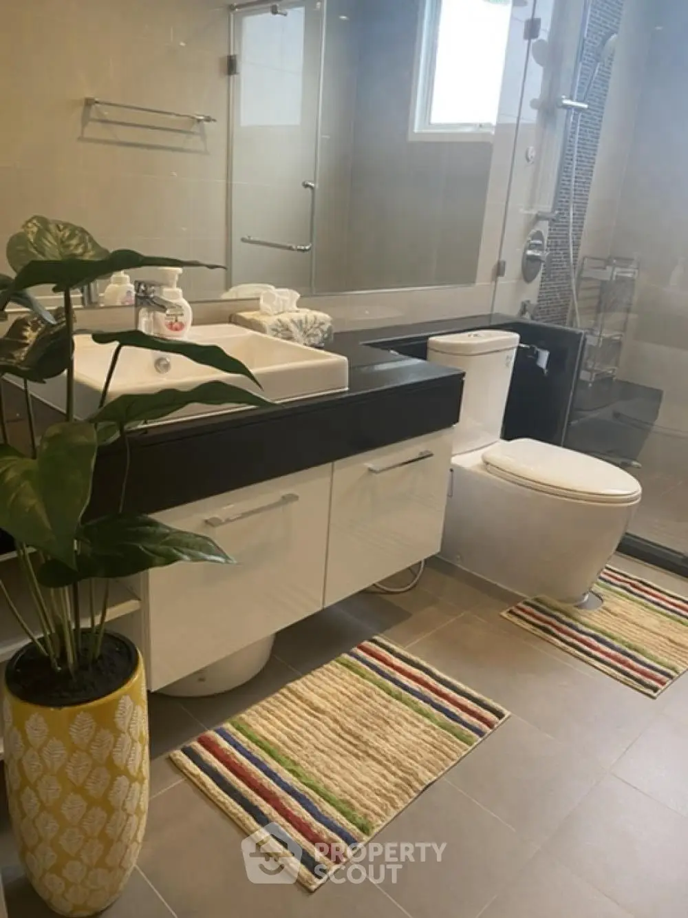 Modern bathroom with sleek fixtures and stylish decor