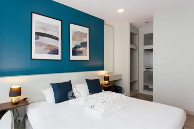 Modern bedroom with stylish decor and cozy ambiance