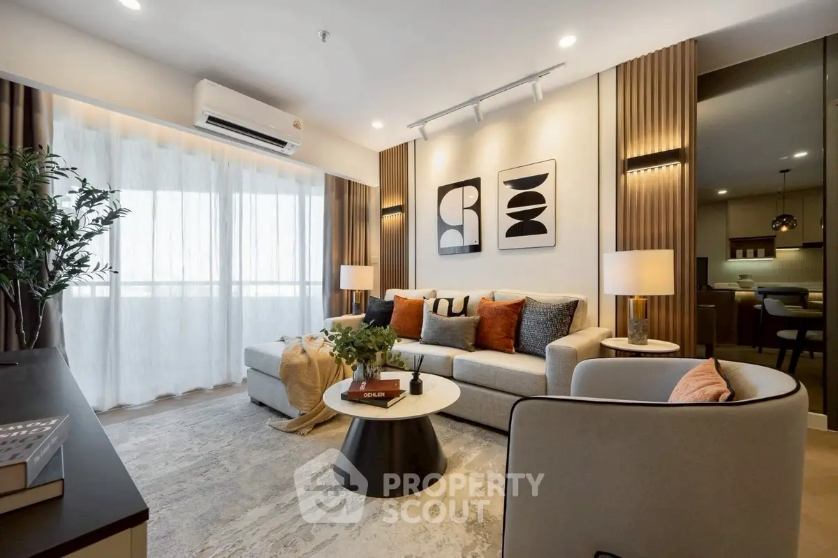 Modern living room with stylish decor and cozy seating area