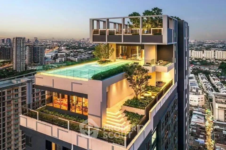 Luxurious rooftop pool with stunning city views on modern high-rise building