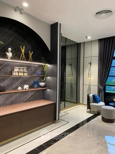 Luxurious modern living room with elegant decor and stylish lighting