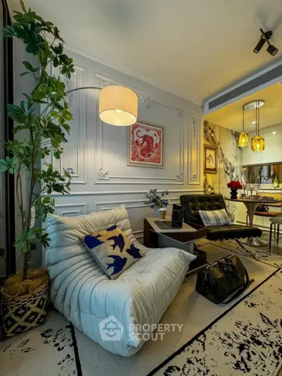 Stylish living room with modern decor and cozy seating area