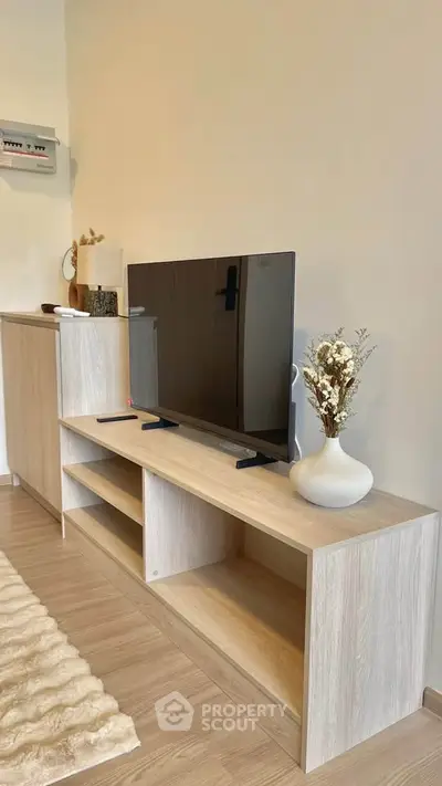 Modern living room with stylish TV stand and decor
