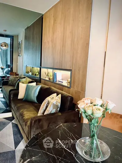 Luxurious living room with elegant decor and plush seating