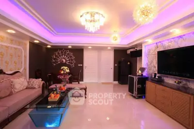 Luxurious living room with elegant lighting and modern decor