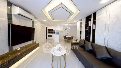 Luxurious modern living room with elegant decor and spacious layout