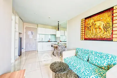 Bright modern living room with open kitchen and stylish decor