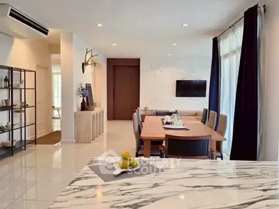 Spacious modern dining area with elegant marble countertop and stylish decor
