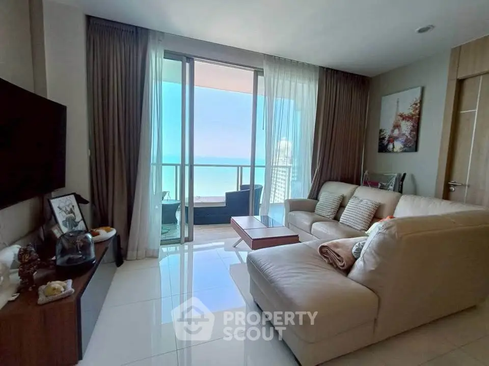 Luxurious living room with stunning ocean view and modern furnishings