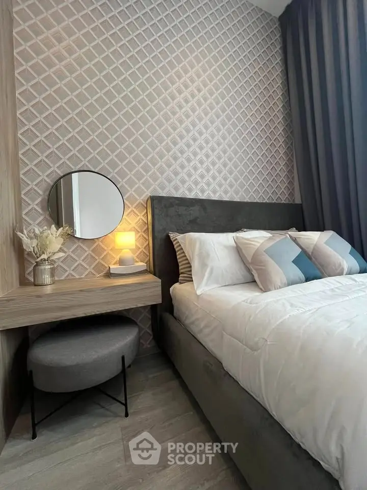 Modern bedroom with stylish decor and cozy ambiance