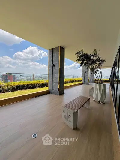 Spacious balcony with stunning city view and modern decor