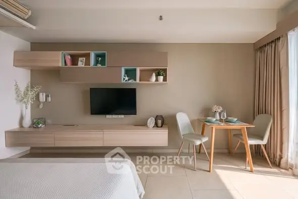 Modern living room with stylish decor and natural light