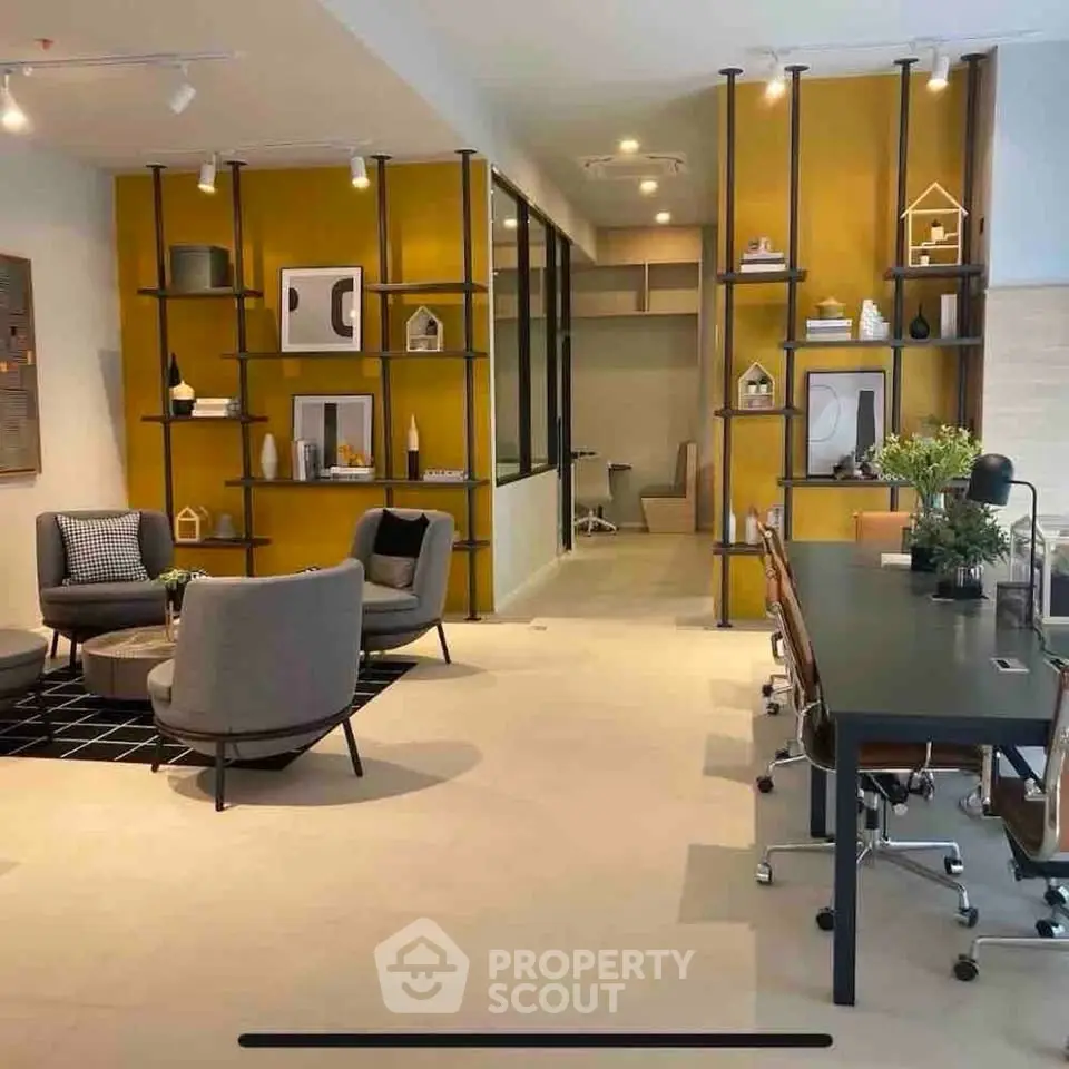 Modern co-working space with stylish seating and contemporary decor