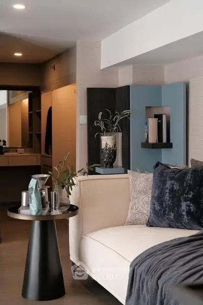 Stylish modern living room with elegant decor and cozy seating area