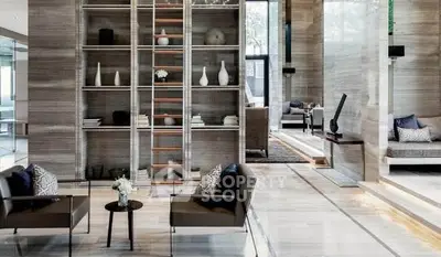 Luxurious modern living room with high ceilings and elegant decor
