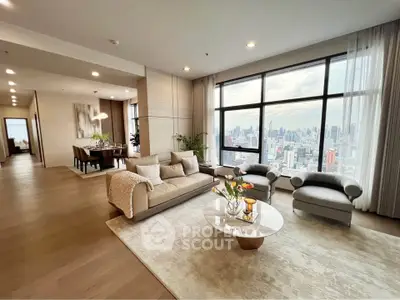 Luxurious living room with panoramic city view and elegant decor