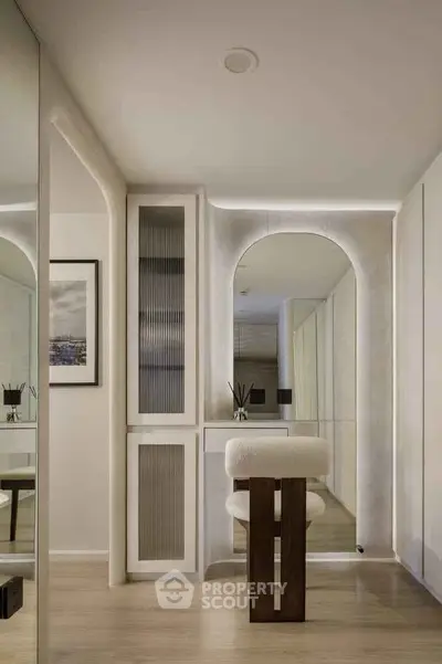 Modern interior with elegant decor and stylish furniture in a cozy living space.