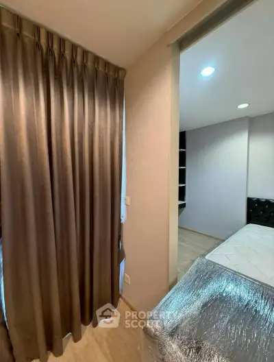 Modern bedroom with elegant curtains and cozy atmosphere