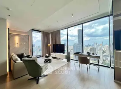 Luxurious living room with stunning city view and modern furnishings