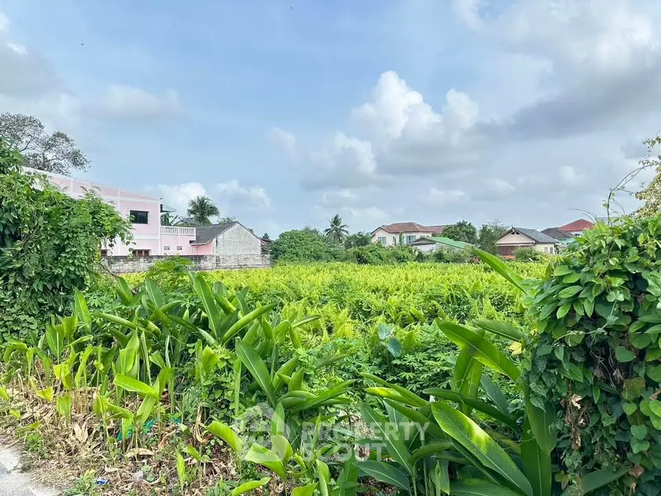 Lush green land with potential for development in a serene neighborhood.