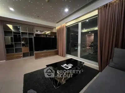 Luxurious living room with starry ceiling and city view