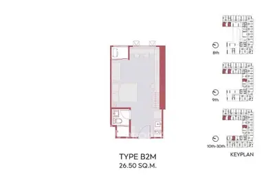 Modern Type B2M 26.50 sqm floor plan with keyplan overview.