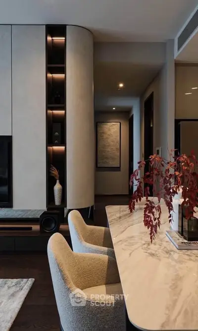 Elegant modern living room with stylish decor and marble table