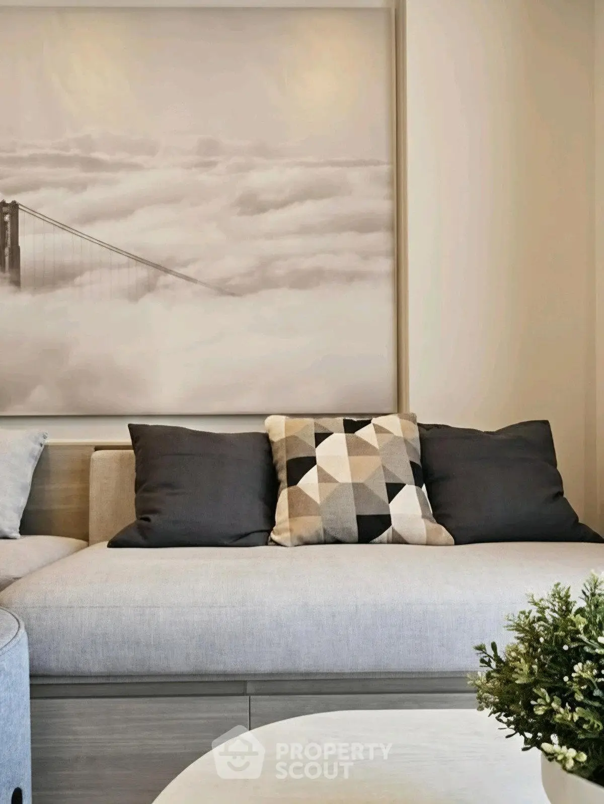 Stylish modern living room with elegant decor and cozy seating area.