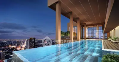 Luxurious rooftop infinity pool with stunning city skyline view at sunset
