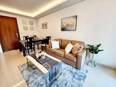 Modern living room with stylish decor and cozy seating area