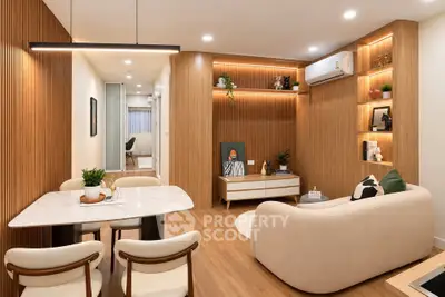 Modern living room with stylish decor and cozy seating area