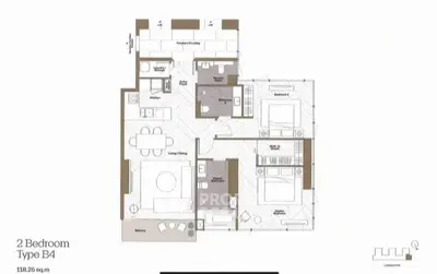 Spacious 2-bedroom apartment floor plan with modern layout and balcony.