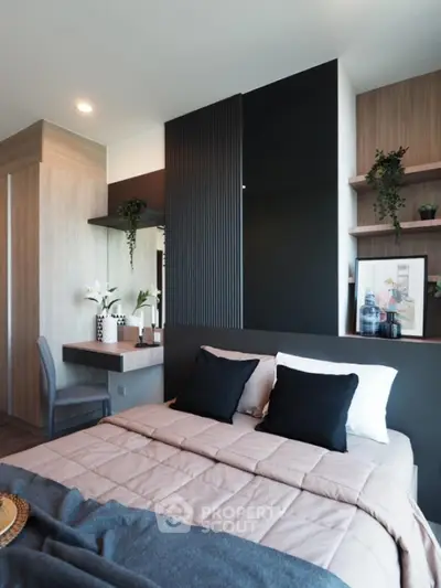 Modern bedroom with stylish decor and cozy ambiance