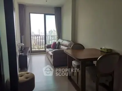 Cozy living room with city view and modern furniture