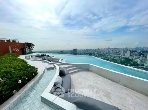 Luxurious rooftop infinity pool with stunning city skyline view