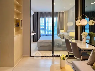 Luxurious modern bedroom with glass partition and elegant decor